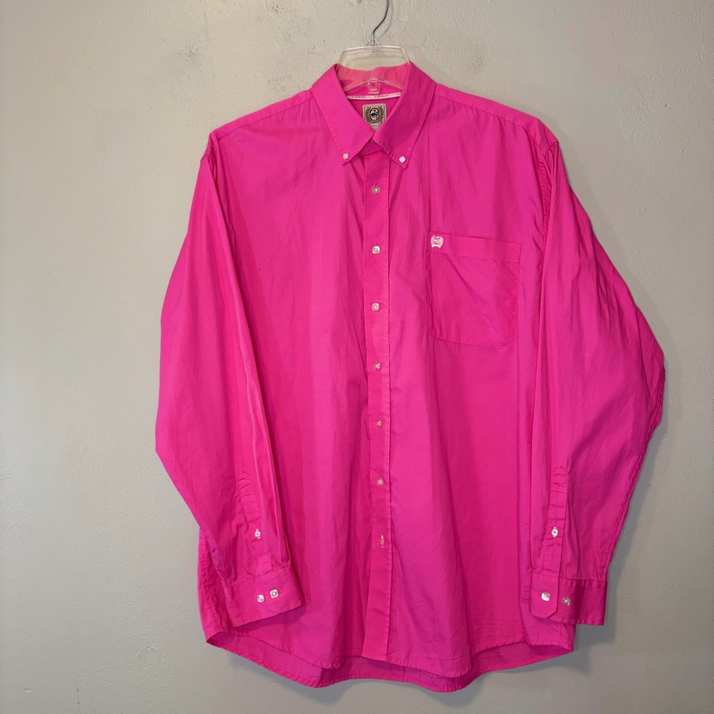 Cinch Western Shirt Mens Large L Solid Pink Long Sleeve Cotton Rodeo Ranchwear